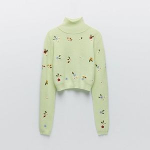 Zara Floral Embroidery Knit Sweater